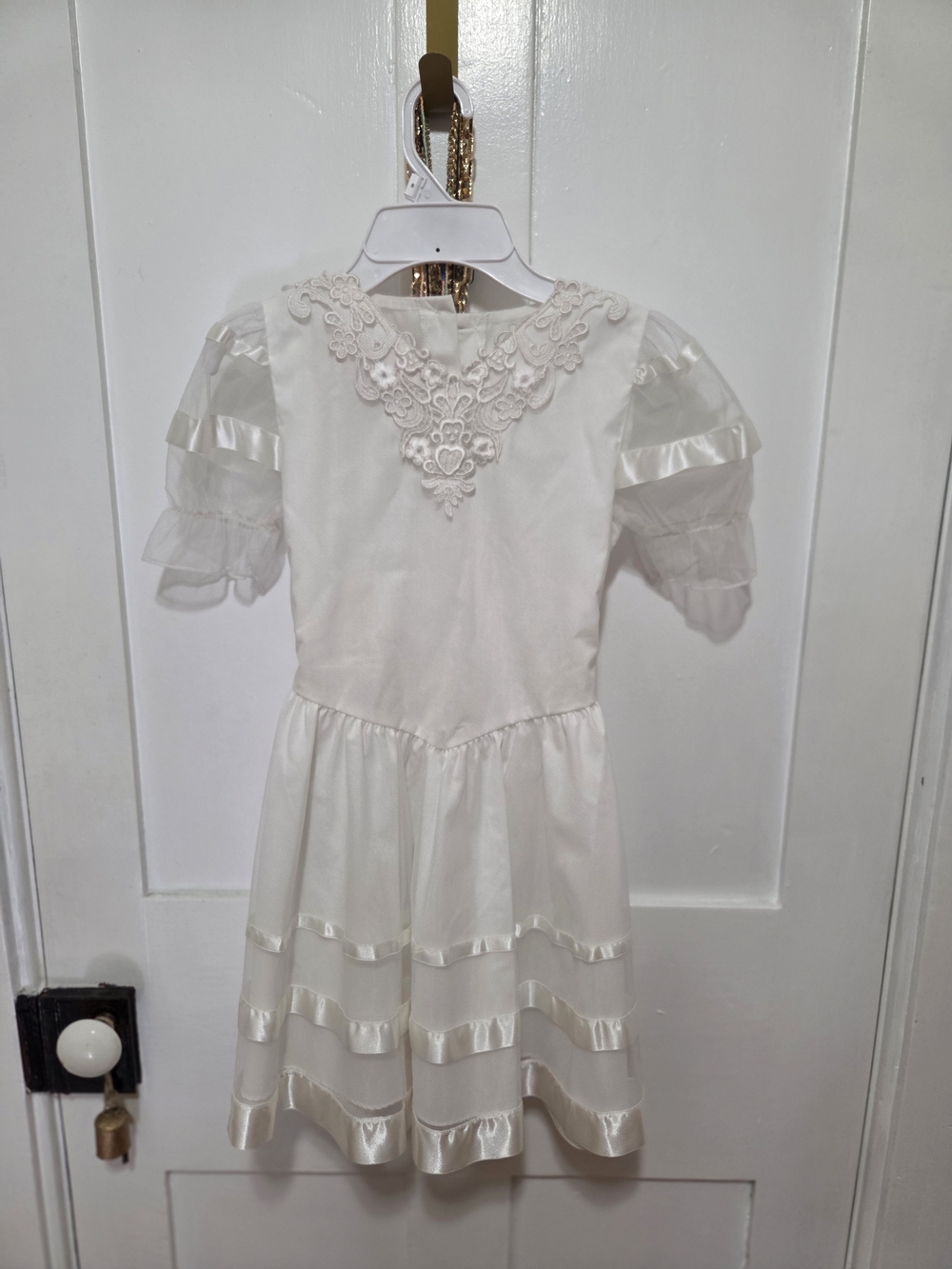Girls Ivory Party Dress with Lace Yoke Size 6X